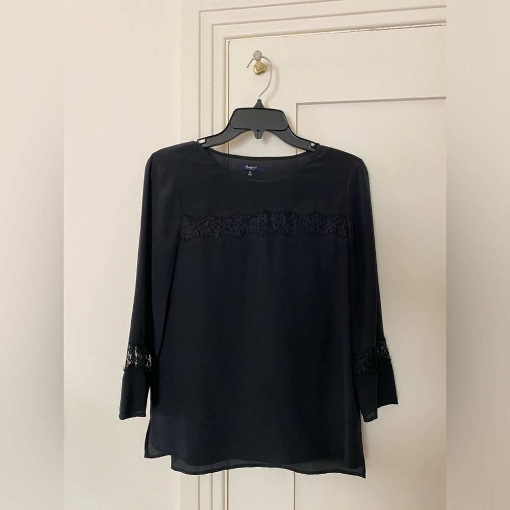 Madewell || Black Silk Lace Top || Size XS